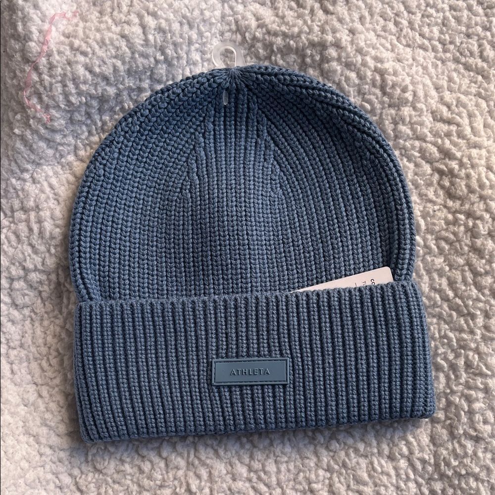 Athleta Slate Blue Ribbed Beanie